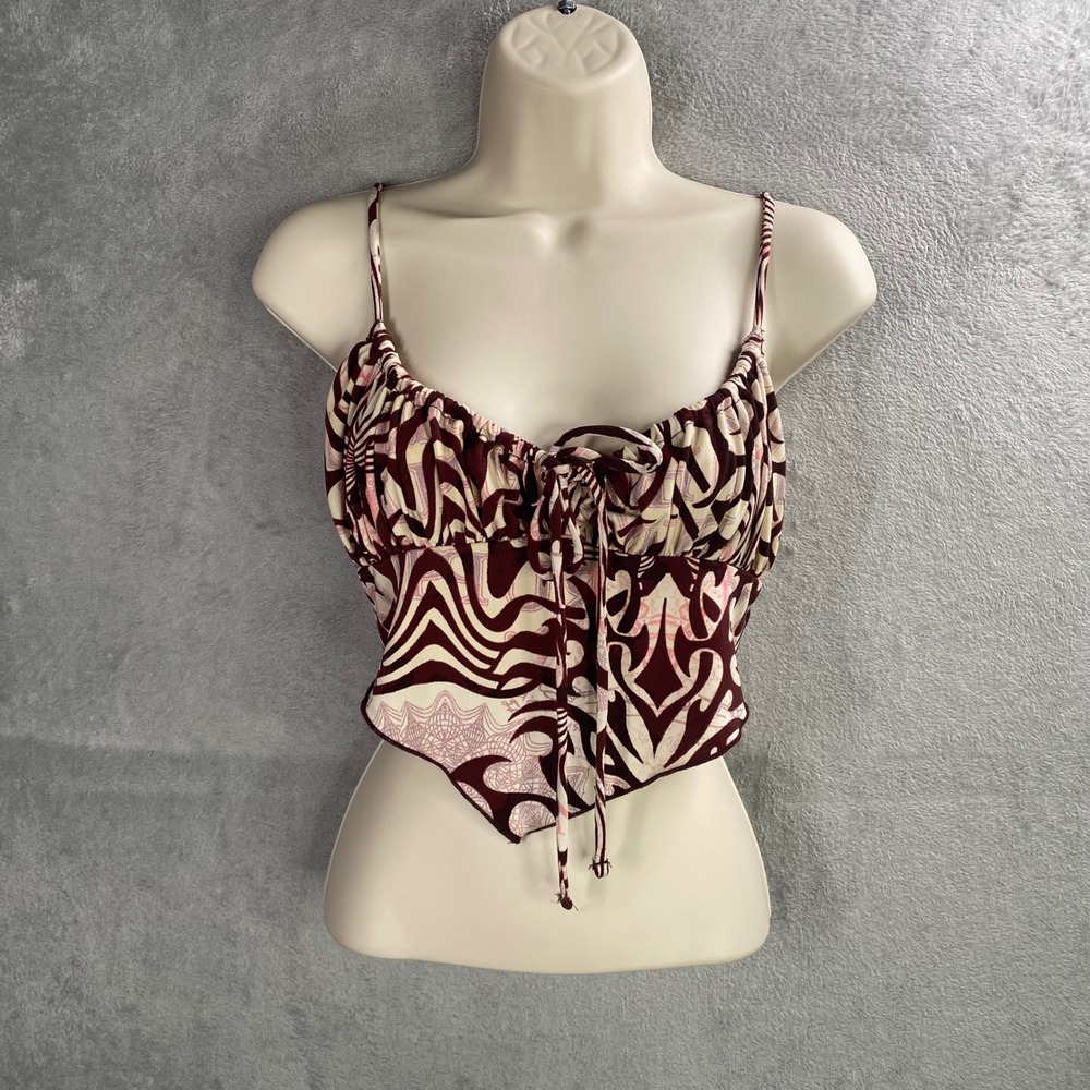 Urban Outfitters Smocked Babydoll Crop‎ Top Abstract Print Medium Y2k Festival